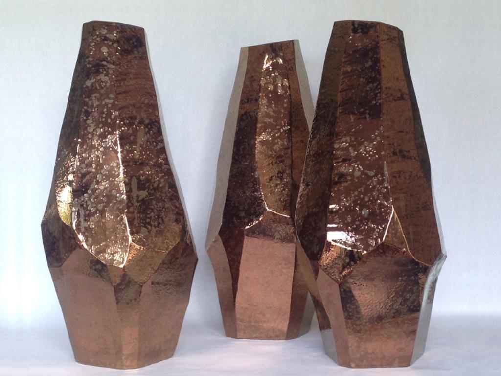 three beautiful large vases, Oxidized Bronze